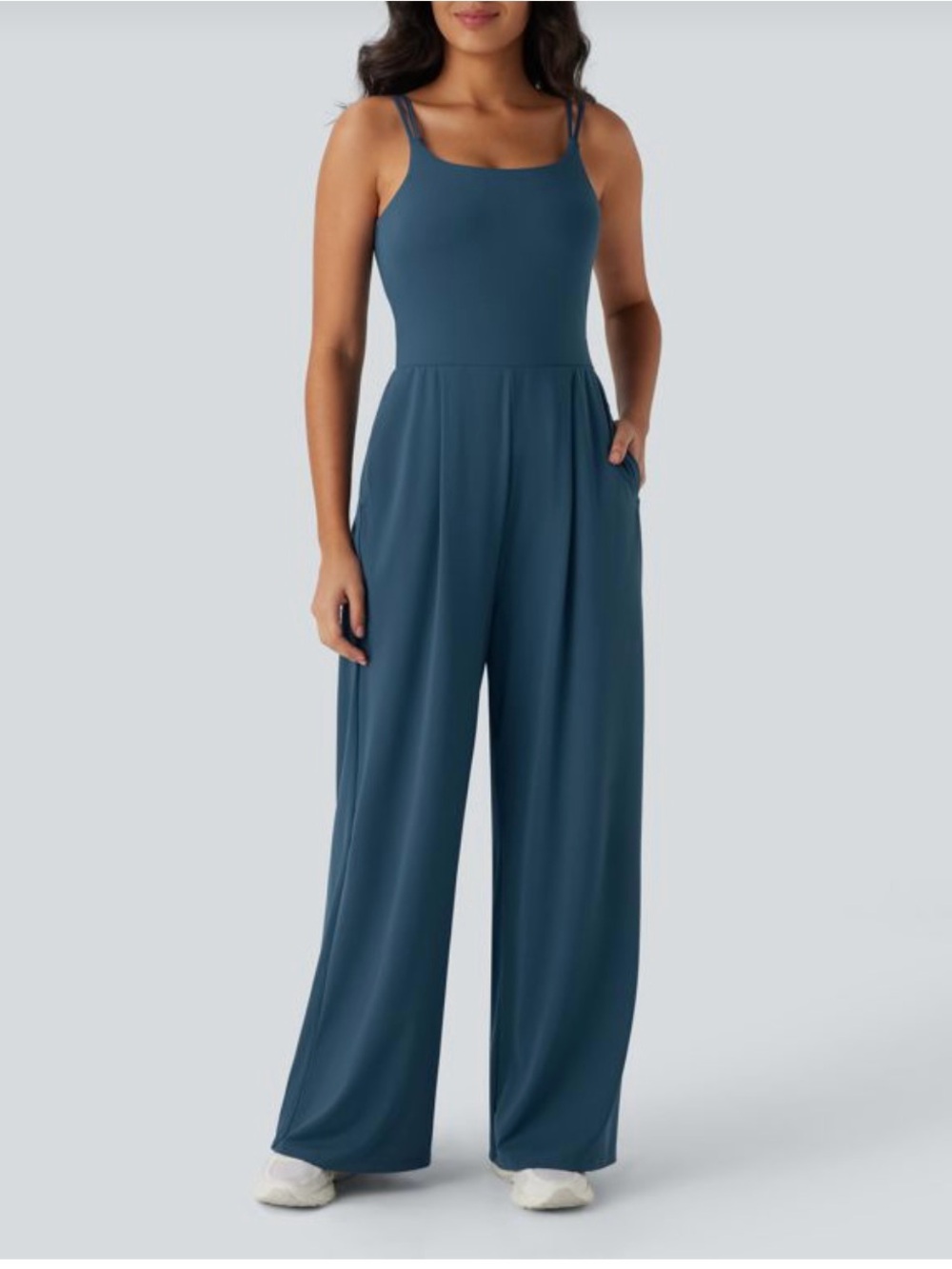 Halara  Blue Wide Leg Casual Jumpsuit Pockets Easy Peezy Size Small New